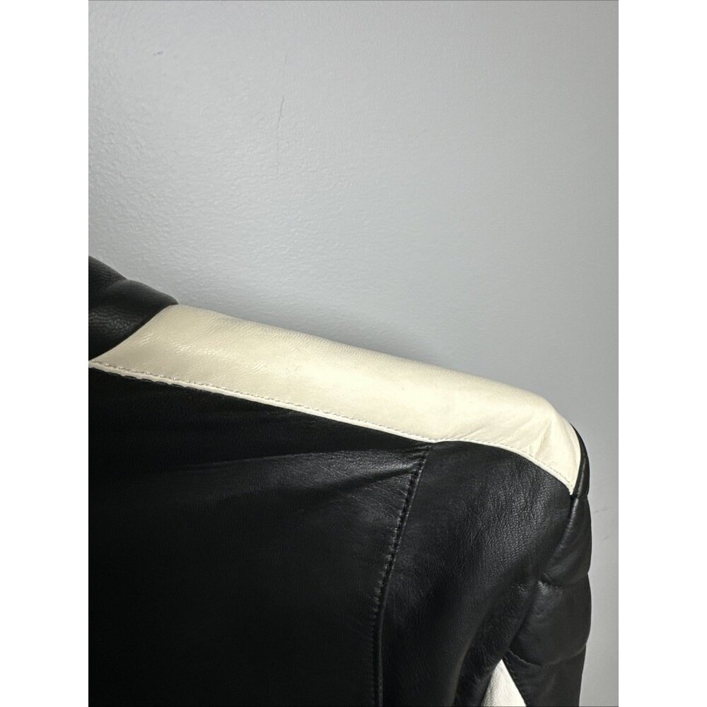 Ralph Lauren Purple Label Mens Leather Jacket Biker White‎ Black Zip Lambskin - Picture 12 of 16